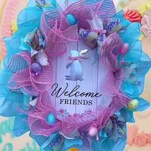 Welcome friends egg shaped Easter wreath